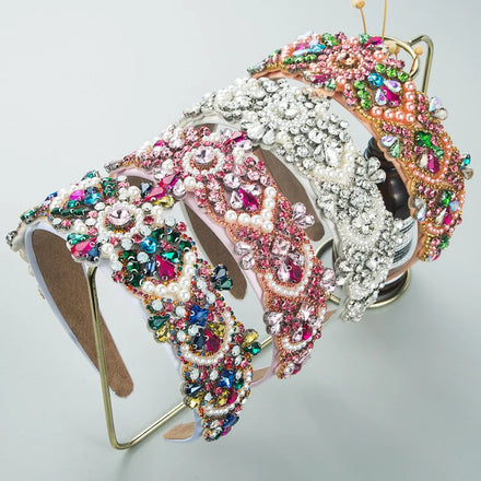 Wholesale Women European Luxury Fashion Crystal Headband Rhinestone Sponge Padded Baroque Hairband Women