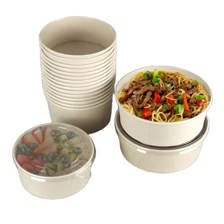 Bamboo Bowl Bamboo Fiber Food Packaging Pulp Disposable Cup Bamboo Disposable Bowls Compostable Salad Bowl Paper Lid