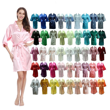 Ready to Ship Wholesale 55 Colors Blank Wedding Silk Satin Kimono Robe Sleeping Dress for Bride Bridesmaid