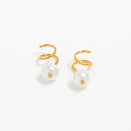 JOOLIM Jewelry PVD 18K Gold Plated Fresh Water Pearl Spiral Earring Stainless Steel Jewelry Trendy Jewelry