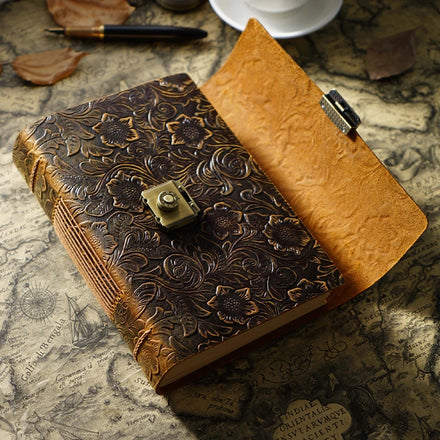 Handmade Genuine Leather Creative Diary Blank Journals with Lock