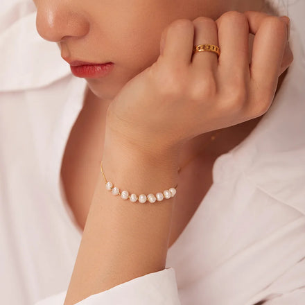 Freshwater Pearl Stainless Steel 18k Gold Plated Chain Bracelet Women Girly Elegant and Soft Bracelet Bangles