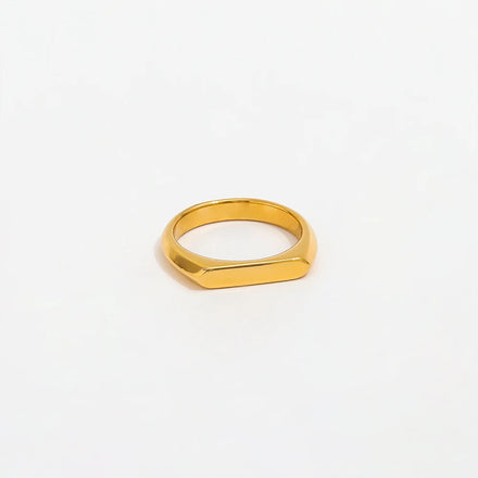 Joolim Stainless Steel Jewelry Wholesale 18K Gold Plated Cambered Surface D Open Ring for Women Fashion Ring