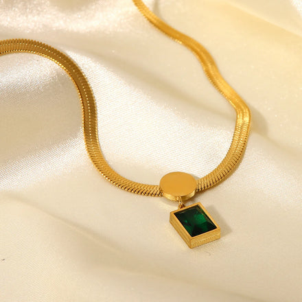 Vintage 18k Gold Filled Emerald Gemstone Cuban Chain Necklace Cubic Zirconia Cz Stainless Steel Cuban Link Chain Necklace