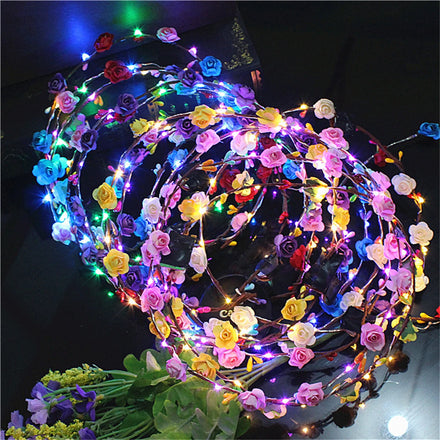 LED Light up Hair Wreath Hairband Garland Wedding Xmas Party Women Lady Crown Flower Headband