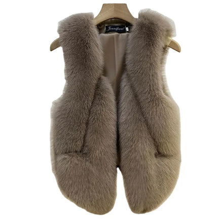 2022 New Trend Women Winter Fox Fur Short Waistcoat Faux Fox Fur Vest