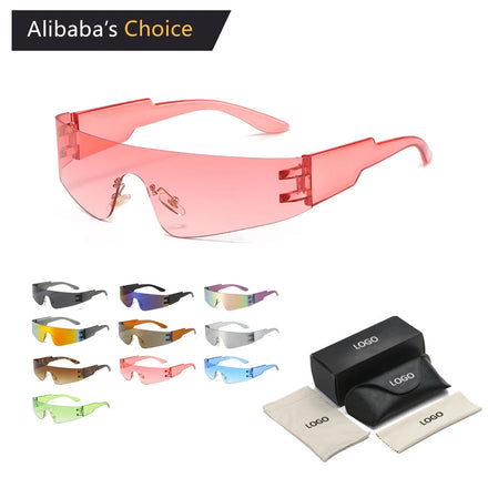 2024 Fashion New Futuristic Designer Wrap Around Y2k One Piece Lens Rimless Sport Sunglasses for Women and Men