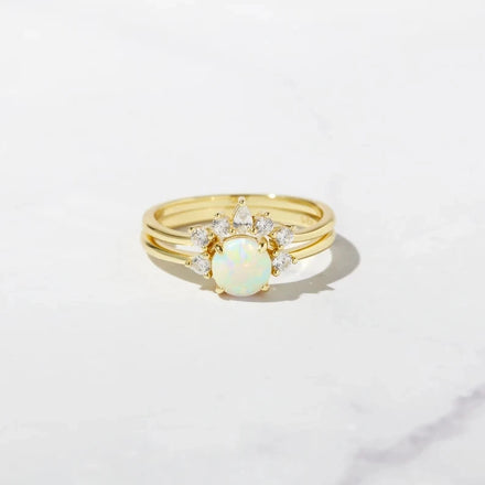 Sterling Silver Opal Stacking Dainty White Gold Opal Ring For Women Opal Jewelry