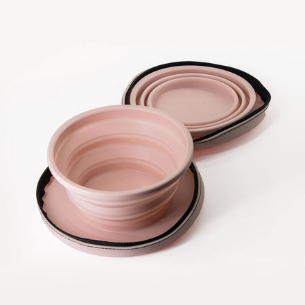 Travel Twin Pet Bowls Dogs Eco-Friendly Food Grade Silicone Collapsible Foldable Zip-Up Carry Bowls Heat Resistant Anti-Dust