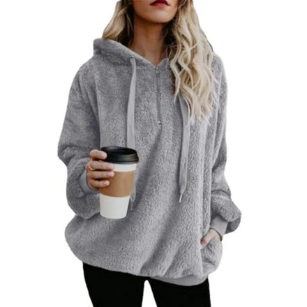 Wholesale Fall Fashion Plain Loose Custom Full Length Fur Pullover Hoodies for Women Hoody Sweatshirts With Pocket 2023