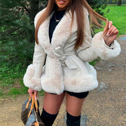 Top Trending Women's PU Coat with Faux Fur Lining Warm Anti-Wrinkle Eco-friendly Waterproof Winter Soft Coat with Belt