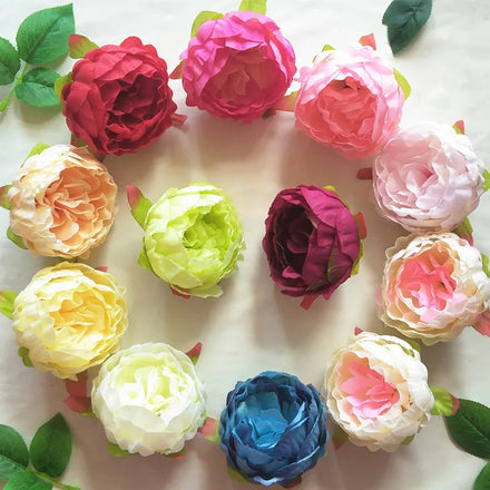Bulk Sale Realistic DIY Artificial Peony and Rose Heads 9cm Stemless Flowers in Many Colors for Wall Decoration Cheap Price