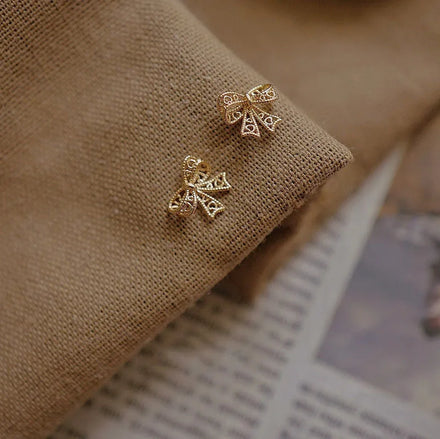 Fancy Cute Pure 925 Sterling Silver Vintage Hollow Bow Tie Shaped Stud Earrings for Women Girls