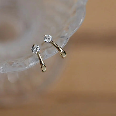Chill Fashion INS Pure 925 Sterling Silver Simple Geometric Single Zircon Stud Earrings for Women Girls