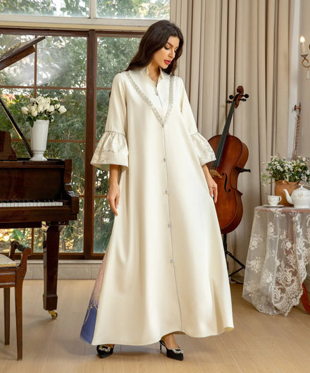 Dubai Saudi Loose Abaya Flare Sleeve Back Jacquard Gradient Long Dresses Moroccan Kaftan Muslim Women Eid Abayas Clothing