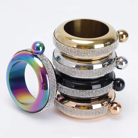 Mini 304 Stainless Steel Glitter Whiskey Flask with Rhinestone Bracelet Business Gift Hip Flask Crystal Lid Diamond Bangle Flask