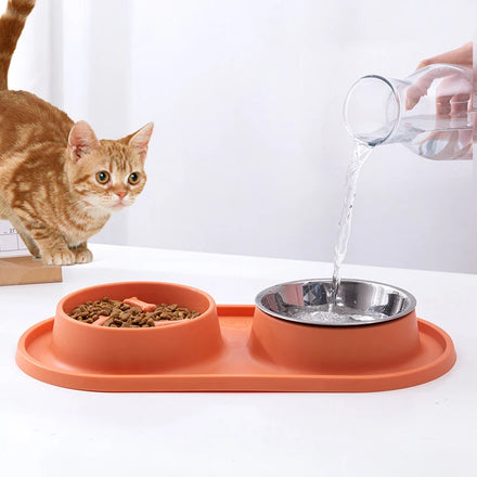 Kadandi Double Bowl Pet Feeders Silicon Water Food Stainless Steel Slow Pet Dog Bowls Feeders