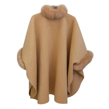 Korean Style Women Fox Fur Collar Shawl Winter Woolen Faux Fox Fur Poncho