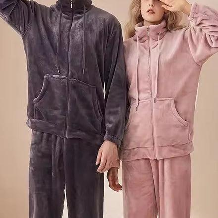Winter Thickened Casual Women's Pajamas Cute Lovers Long Sleeve Flannel Fleece Pajama Set