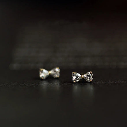 Korean Fashion Simple Pure 925 Sterling Silver Cute Zircon Bow Tie Shaped Stud Earrings for Women Girls
