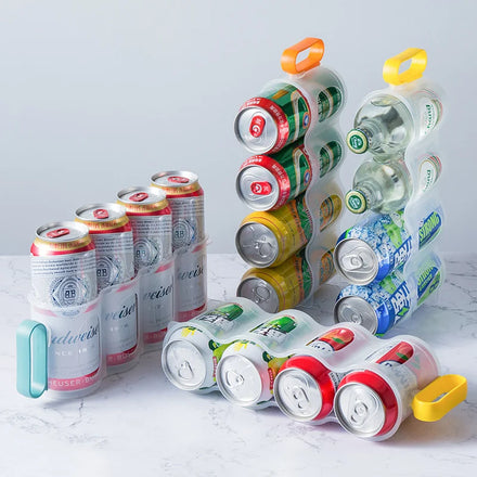 4-Storage Box Plastic Beverage Dispenser Fridge Refrigeration Organizer for Beer Soda Drink Bottles in Kitchen