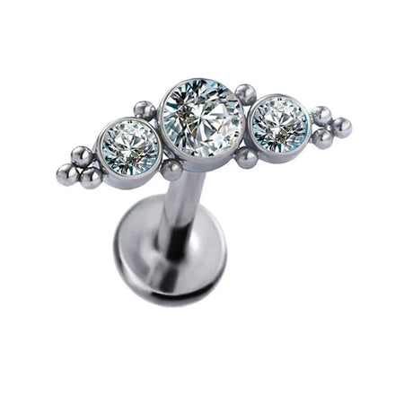GZN Titanium Body Piercing Lip Jewelry Ring Colorful CZ Top Labret Earring