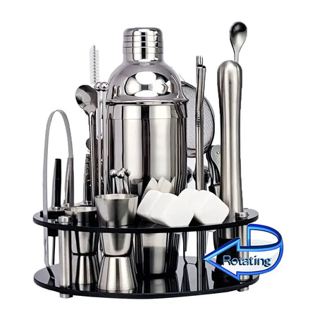 Professional 33-Piece Boston Bartender Stainless Steel Bar Tool Kit Modern Style Cocktail Shaker with Plastic Stand Gift Box