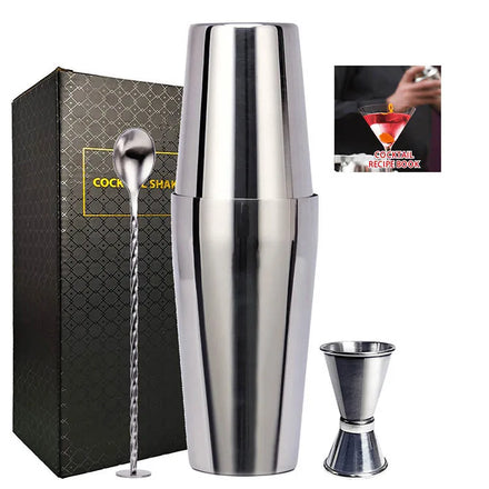 Manufacturer's Bulk Custom 3-Piece Basic Boston Cocktail Shaker Set Stainless Steel Bar Tool Spoon Jigger Martini Kit for