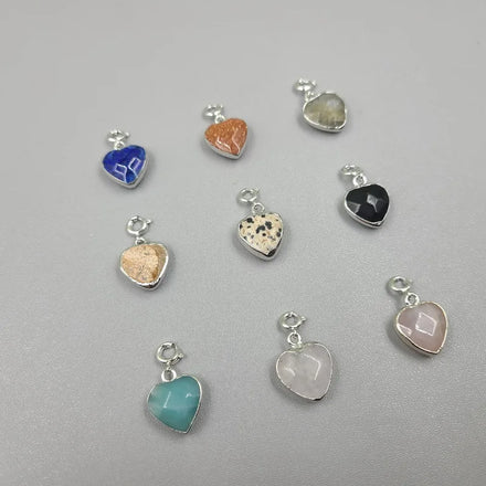 NEW Small Natural Crystal Heart Pendant Semi-Precious Gemstone Stones Jewelry Silver Electroplated Edge Charms