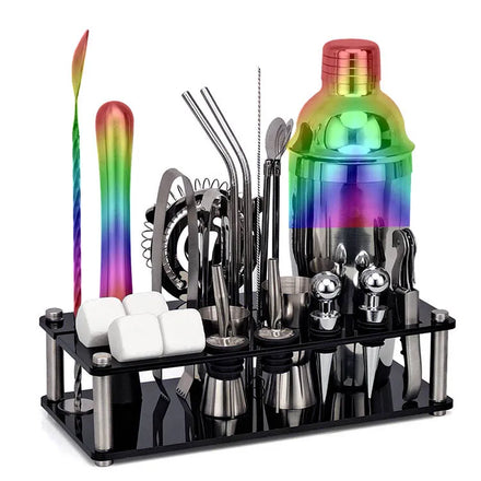 2025 Professional Bartender Kit 23 Pcs Stainless Steel Cocktail Shaker Set with Stylish Plastic Stand Premium Bar Tools