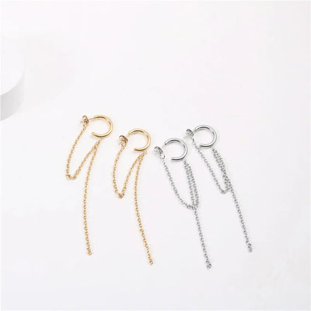 Fenny Waterproof Versatile Popular Chain Tassel Dangle C-shaped Hoop Earring No Fade Wholesale Stainless Steel Ladies Jewelry