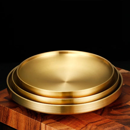 304 Stainless Steel Round Double-Walled Insulated Dinner Plates for Snack Dishes and Fruit