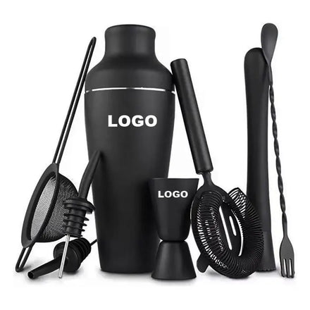 Top Seller Luxury 8-Piece Bartender Kit Frosted Matte Black Stainless Steel Boston Cocktail Shaker Set with Custom Jigger Bars