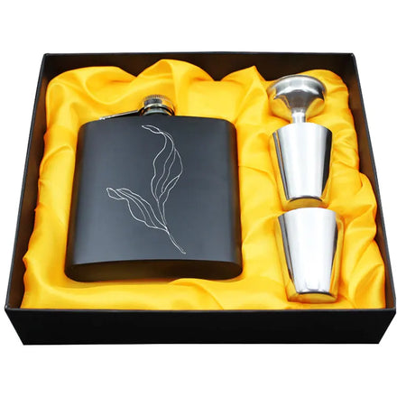 Laser Engraving LOGO 6 oz Stainless Steel Liquor Whiskey Alcohol Dumb Black Hip Flask Short Cup Set with Funnel and Gift Box