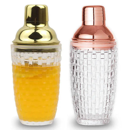 Gold-Lid Royal Design Cocktail Shaker Unique Pattern and Engraved Glass Barware with Luster Premium Shaker Accessories