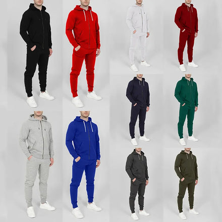Custom Mens Jogging Solid Color Sports Zipper Suit Running Men Two Piece Hooded Suit Tracksuit Sportswear Zipper Set