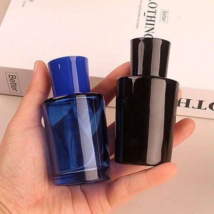 High Grade Hexagon Screw Mouth Thick 50ml Perfume Oil Spray Bottle Black Blue Clear Glass with Box 100pcs
