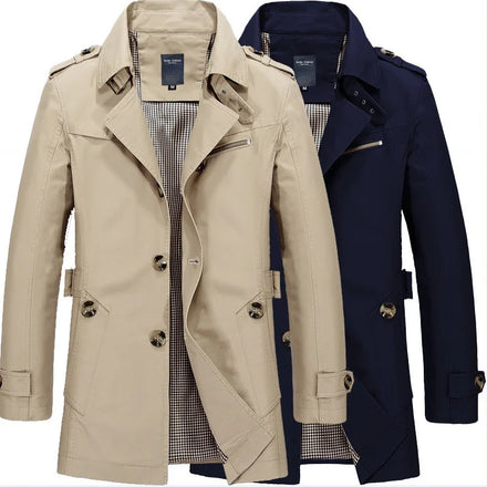 Factory Direct Men's Casual Fashion Long Sleeve Knitted Cotton Windproof Breathable Printed Autumn Jacket Men's Trench Coat