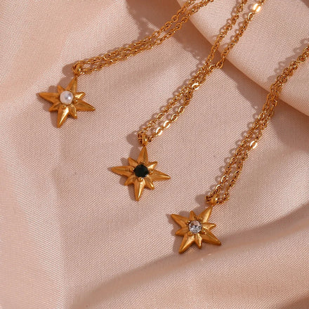 Dainty Zircon North Star Pendant Necklace 18K Gold Plated Stainless Steel Link Chain Trendy for Women