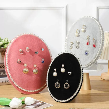 Oval Pearl Plate Necklace Stud Storage Jewelry Organizer Stand Display Set Earrings Display Stand Jewelry