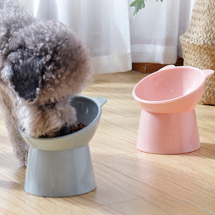 Cat Bowl 45 Degree Tilt High Foot Dog Neck Protector Cat Pet Food Water Bowl Anti-tip Binaural Pet Feeding Pet Dessert Bowl