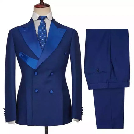 Bespoke Wedding Suit Men Jacket Double Breasted Waistcoat Royal Blue Pants Male Fashion Costume Formal Suits Set