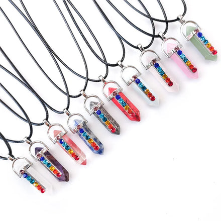 Wholesale Chakra Mixed Crystal Natural Quartz Healing Crystals Stones Hexagonal Point Charms Necklace Pendant Jewelry