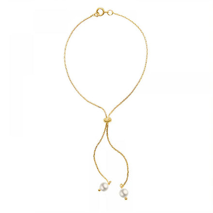 Wholesale Women Adjustable Stretch Pulled Long Necklace Jewelry Set 18K Gold Plated White Pearl Bracelet