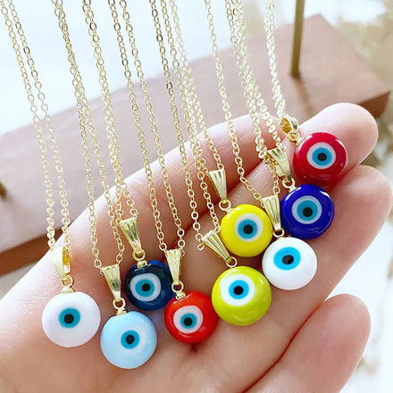 SC New Gold Plated Stainless Steel Turkish Protection Necklace Fashion Acrylic Evil Candy Color Eye Pendant Necklace for Women