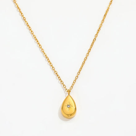 Fenny Fashion Geometric Water Drop Square Zirconia Pendant Pendant Trendy Necklace Stainless Steel Jewelry Wholesale