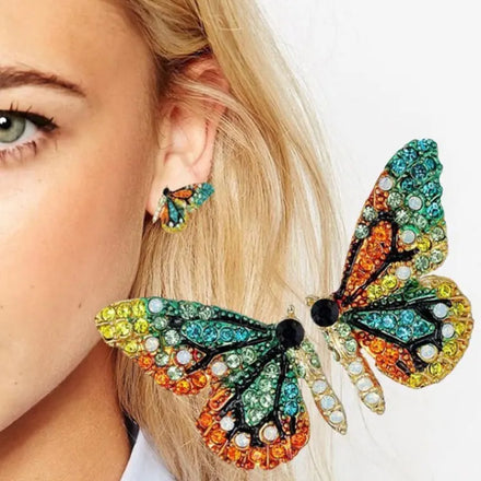 SC Luxury Colorful Rhinestone Statement Earrings Girls Punk Personalized Full Diamond Butterfly Stud Earrings for Women