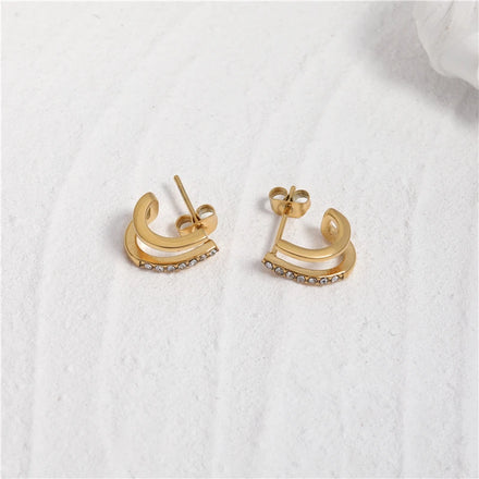 Fenny Sweety Fashion 2 Rows Zirconia Dainty Hoop Earring Trend for Women Wholesale Stainless Steel Ladies Jewelry