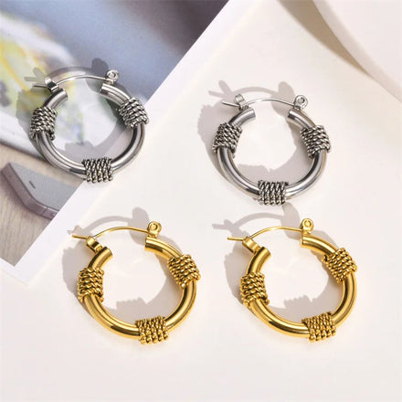 Trendy Popular Gold Plated Earring Wire Twisted Chunky Hoop Earrings