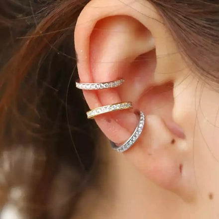 1 Piece S925 Sterling Silver Fashion Simple Temperament Personality C Shape Diamond Cuff Earrings for Women